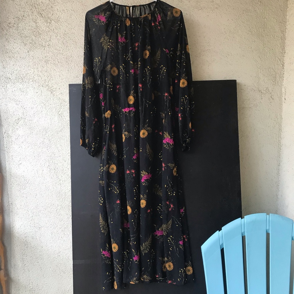 Sheer Black Dress with Floral Detailing.